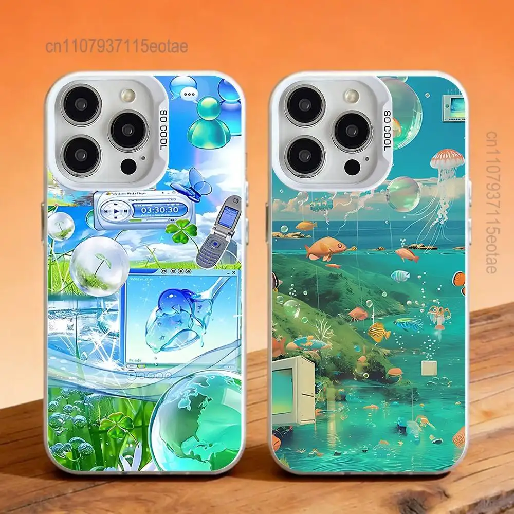 

ART Frutiger Aero Aqua Nostalgia Phone Case For iPhone 17,16,13,12,11,15,14,Pro,Max,Plus,SE4,Air,Mini White IMD Matte