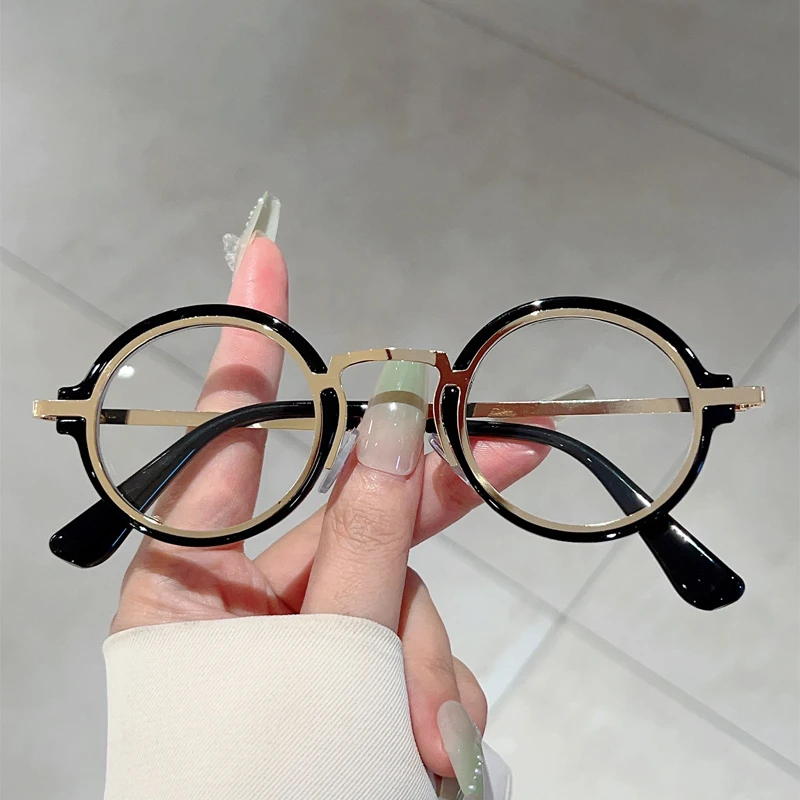 KAMMPT Vintage Round Glasses Men Punk Design Blue Light Blocking Optical Frames New Retro Fashion Non-prescription Eyeglasses