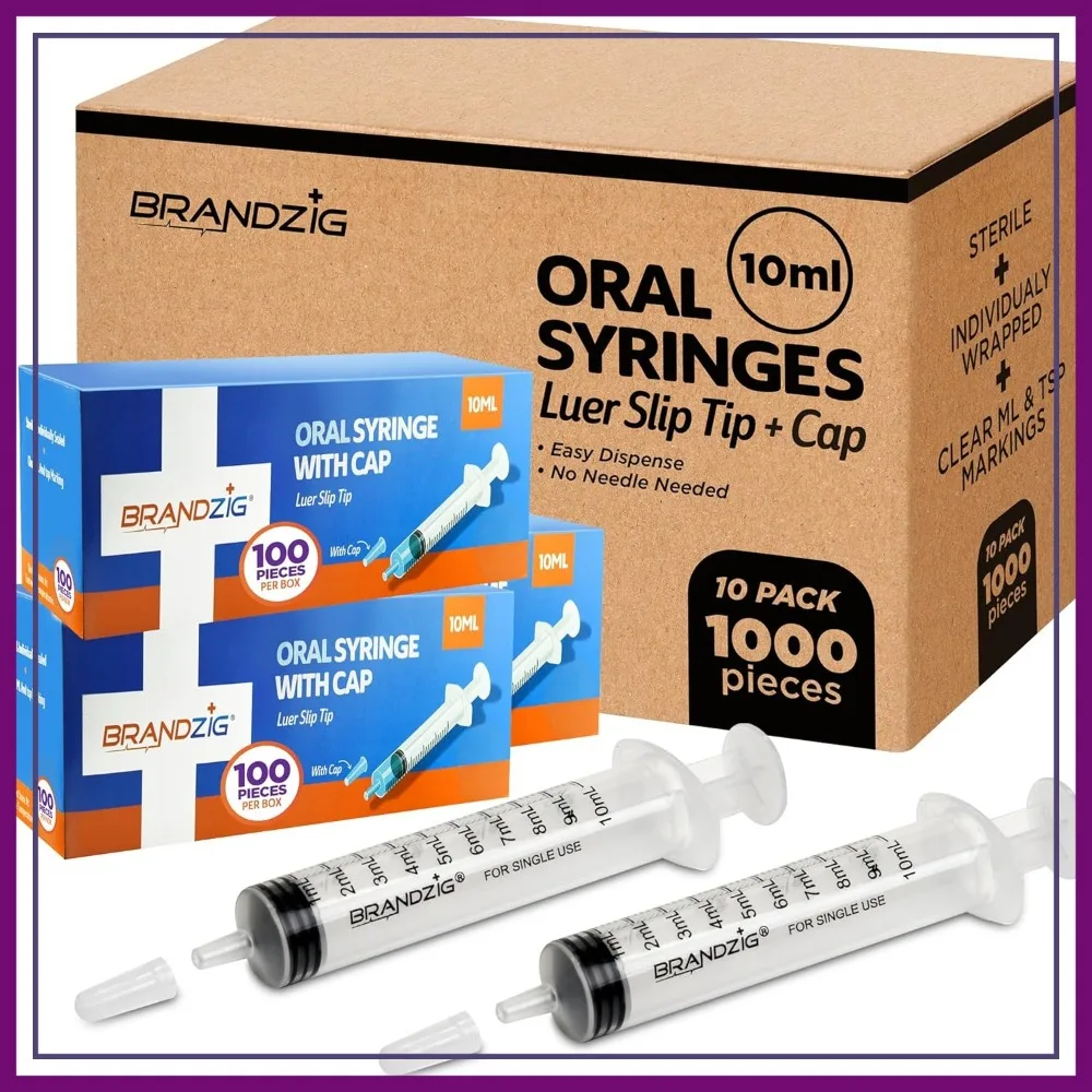 

1000 PCS 10ml Oral Syringe with Cap, Luer Slip Tip, Individually Wrapped, Bulk Case