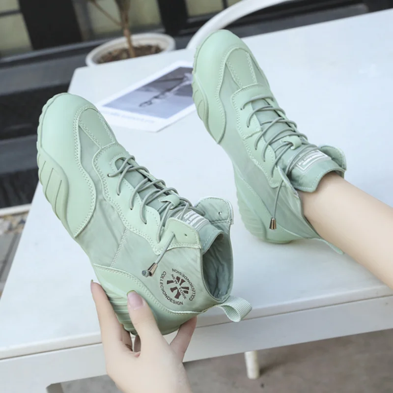 Spring Summer Fashion Women Green High-top Canvas Shoes Thin Breathable All-match Korean Shoes Trend Womens Light Casual Sneaker