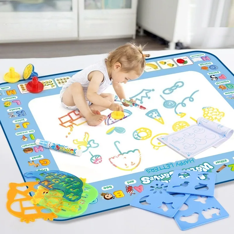 100x80CM Magic Water Drawing Mat Coloring Doodle With Reusable Magic Pens Montessori Painting Board Educational Toys Kids Gifts
