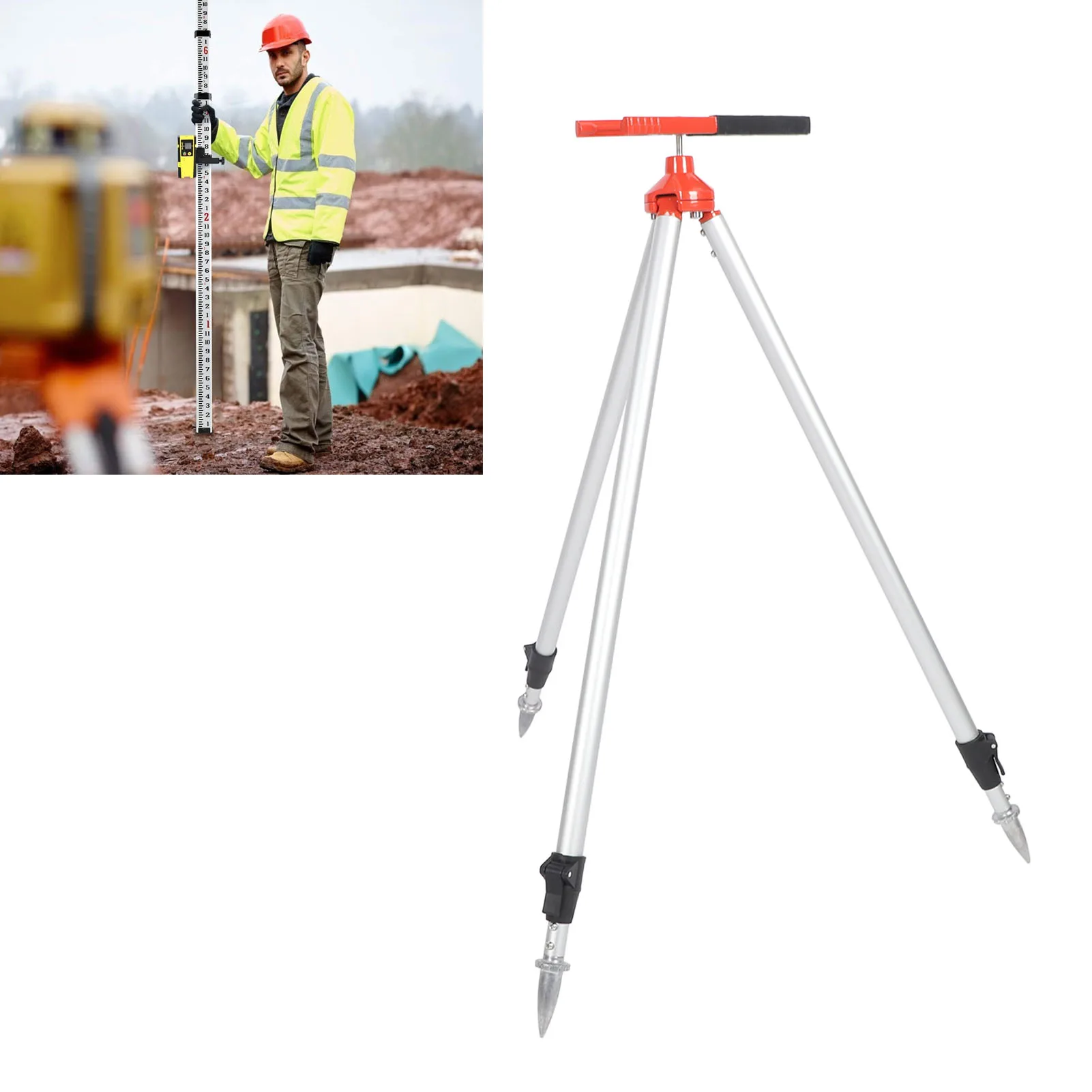 

Surveying Prism Pole Tripod 75-120cm Height Retractable Aluminum Alloy Centering Rod Clamp Total Station Tripod Pole
