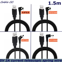 1.5m Spring Retractable USB 2.0 Rotation DC 5.5x2.1mm 5.5x2.5mm 3.5x1.35mm 4.0x1.7mm Elbow 5V2A Current Power Extension Cable