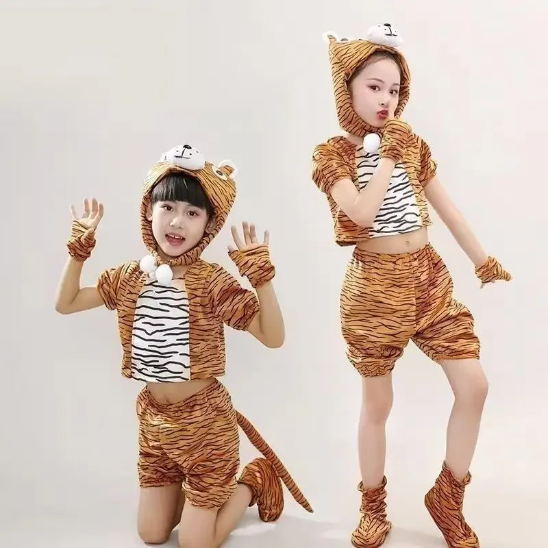 タイガーコスチュームキッズガールズかわいい半袖動物コスプレカーニバルパーティーハロウィンコスチューム学校ステージダンス