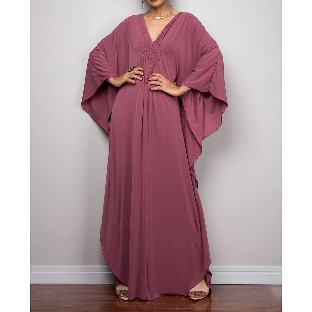 Langes Kleid im Stil einer griechischen Göttin, Tunika mit Fledermausärmeln, Strandkleid, Strandtuch, Strandmode, Kaftan, Maxikleid V4427 – Detail 20