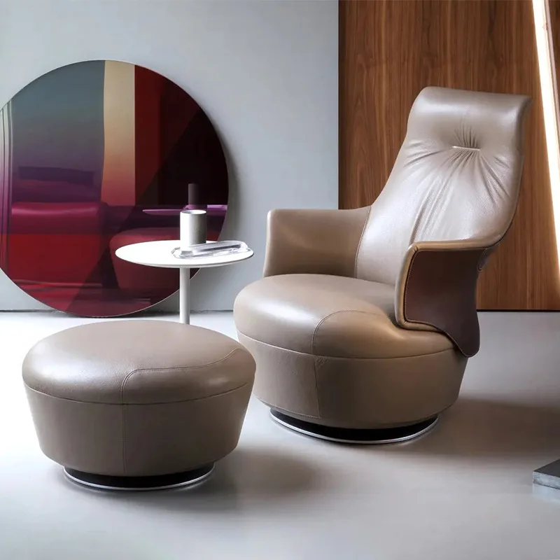 Italian minimalist leather casual armchair designer furniture small apartment living room rotatable single sofa chair