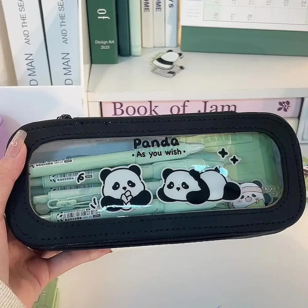

Creative Multifunctional Large Capacity Transparent Pencil Bag Aesthetic Good Looking Panda PVC Zipper Student School Office