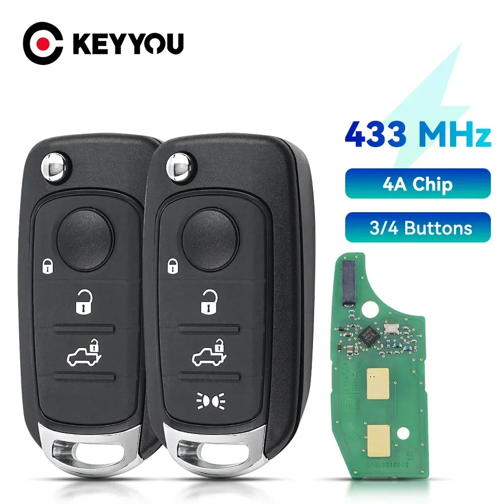 KEYYOU 1PCS NEW 433.92Mhz 4A Chip 3/4 Buttons Remote Car Key For Fiat 500X Tiro 2016-2018 Letterpress Egea holder