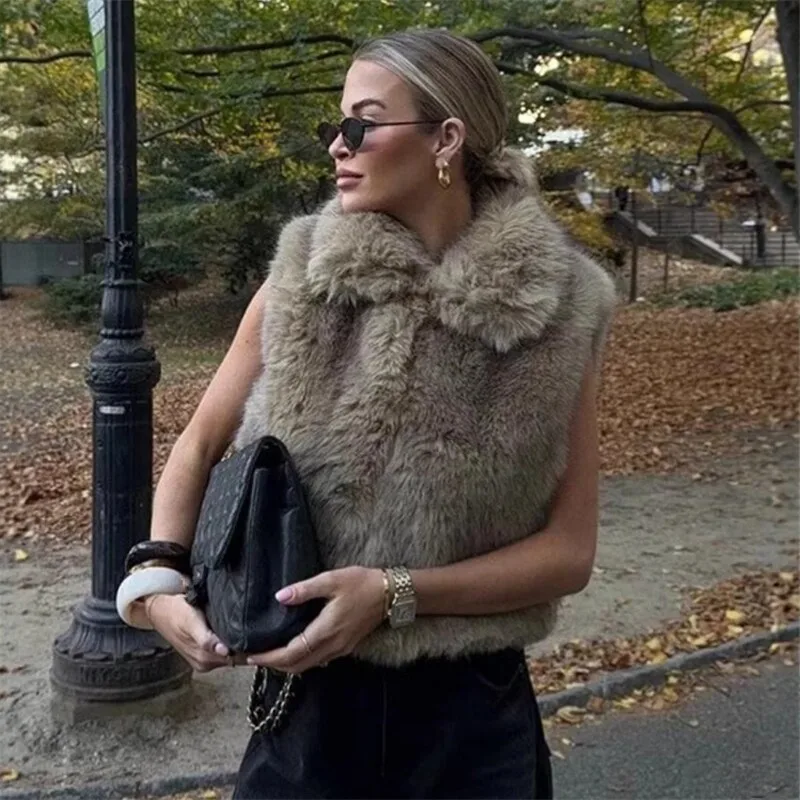 Women's Fur Vest Street Style Inner Wear Regular Thickness Medium Warmth Pure Color No Button Design China Made