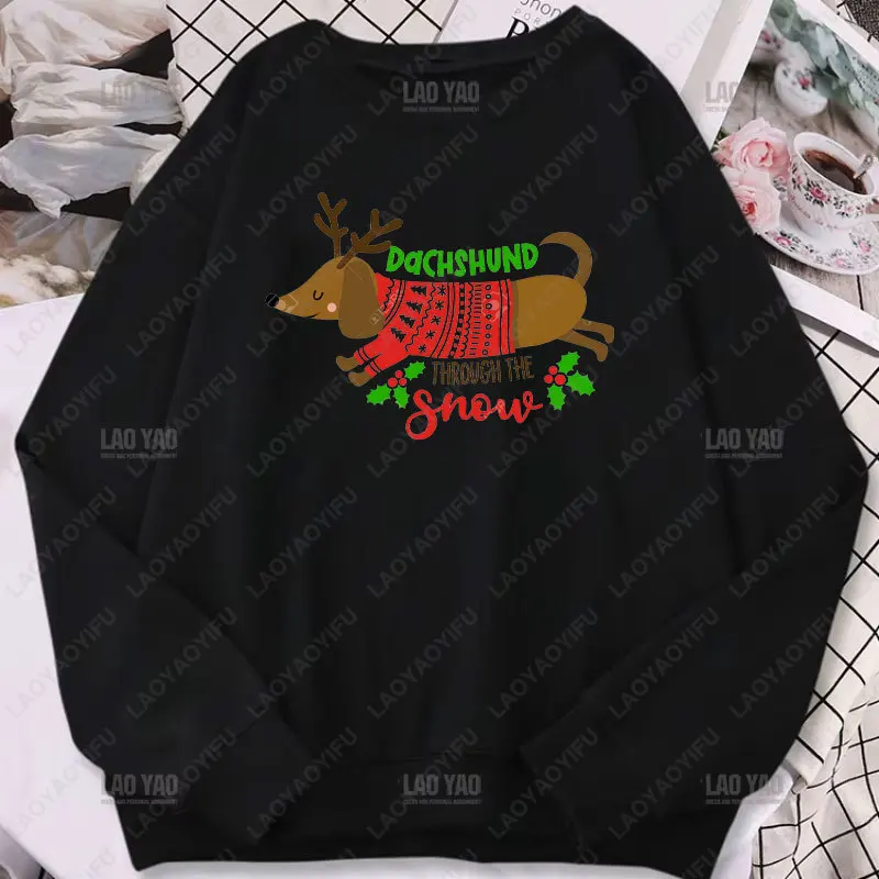 

2024 Christmas Dachshund Funny Dog Christmas Women Men Hoody Yule Gift Trend Full Long Sleeve Pullover Street Casual Sweatshirt