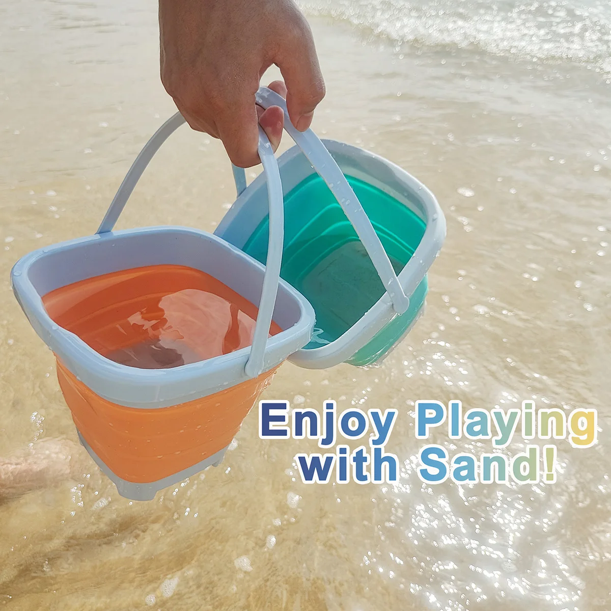 Beach Bucket Sand Play Water Set Folding Bucket Summer Toys for Children Kids Outdoor Game Sandbox Accessories Color Random