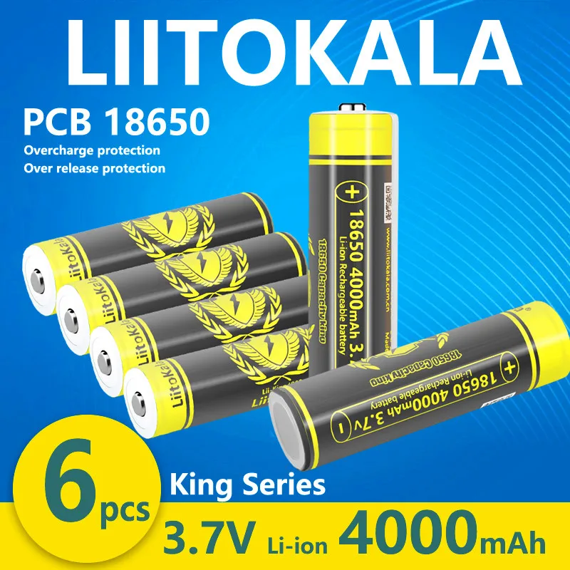 6 шт. LiitoKala 18650 аккумулятор 4000 мАч 10А с печатной платой 3,7 В перезаряжаемые батареи для фонарика