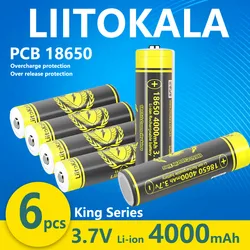 6pcs LiitoKala 18650 Battery 4000mah 10A with pcb 3.7v Rechargeable Batteries For For Flashlight Torch