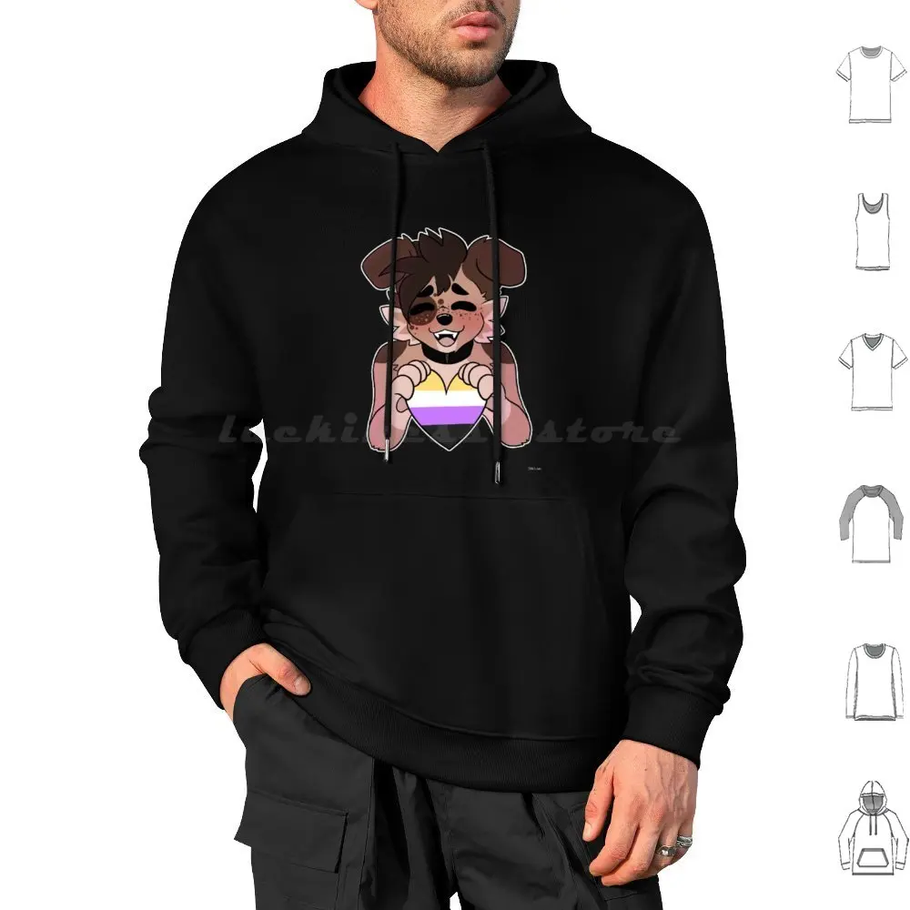 

Pride Pup: Небинарная толстовка с капюшоном из хлопка с длинными рукавами Pup Puppy Dog Furry Anthro Pride Queer Небинарная
