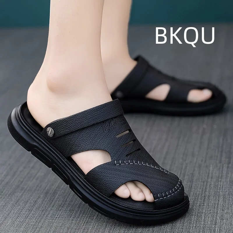 Men Summer Sandals Breathable Outdoor Round Toe Beach Flat Heel Youth Trend Platform Water Proof Lightweight Walking Summer Main