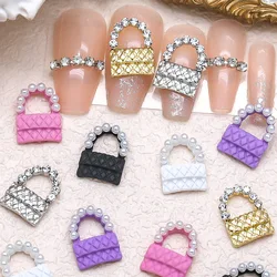 10PCS 3D Alloy Handbag Nail Art Charms Rhinestones Pearl Bag Jewelry Parts Accessories For Manicure Nails Decoration Supplies