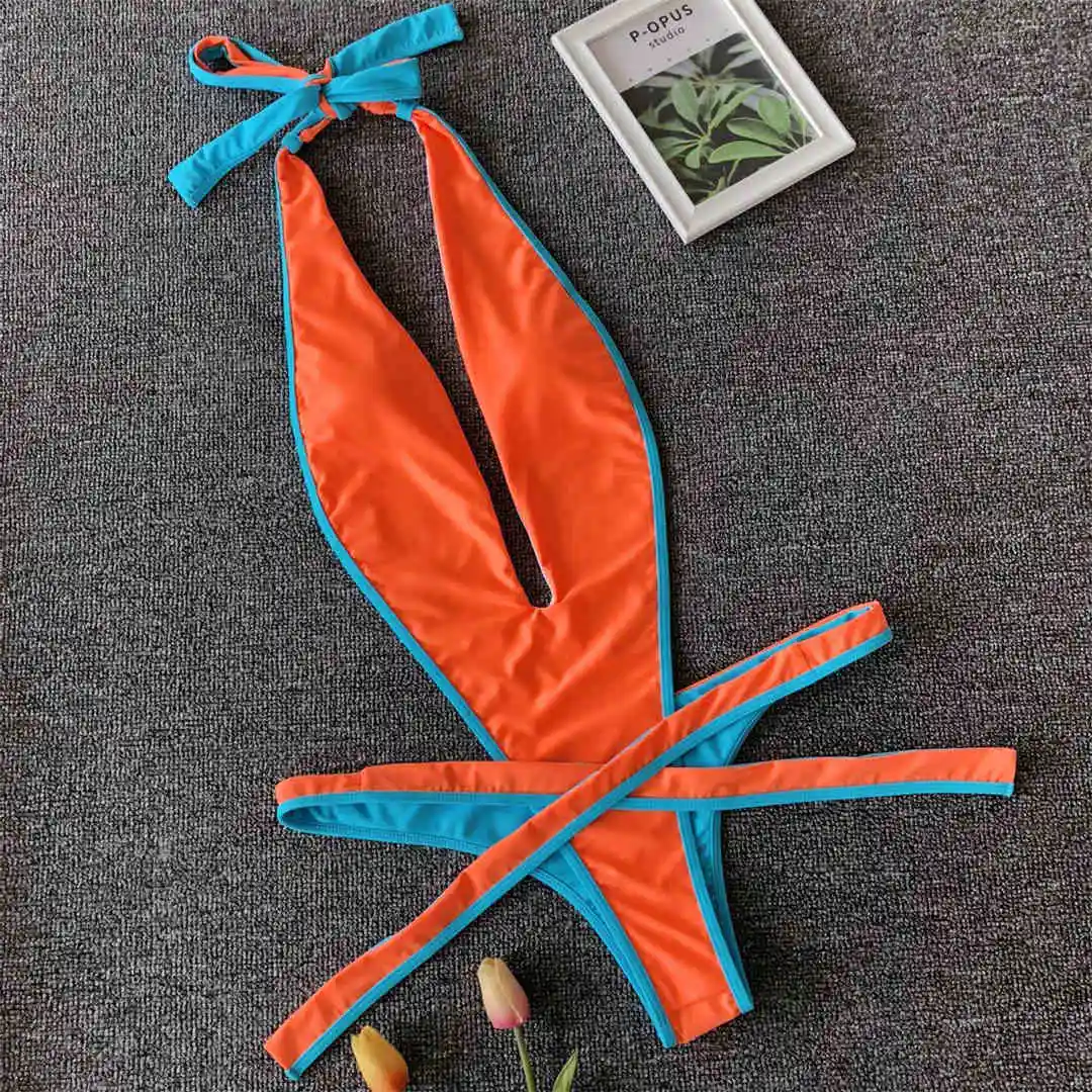 2026 Neon-Grüner Damen-Badeanzug, High-Cut, Rückenfrei, Einteiliger Badeanzug, Sexy Neckholder-Badeanzug, Monokini V1336G – Detail 31