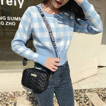 웨이브 자수 스트랩 스퀘어 숄더백, 프린트 대용량 솔리드 PU 크로스바디 백, 여성용 패션 핸드백 지갑