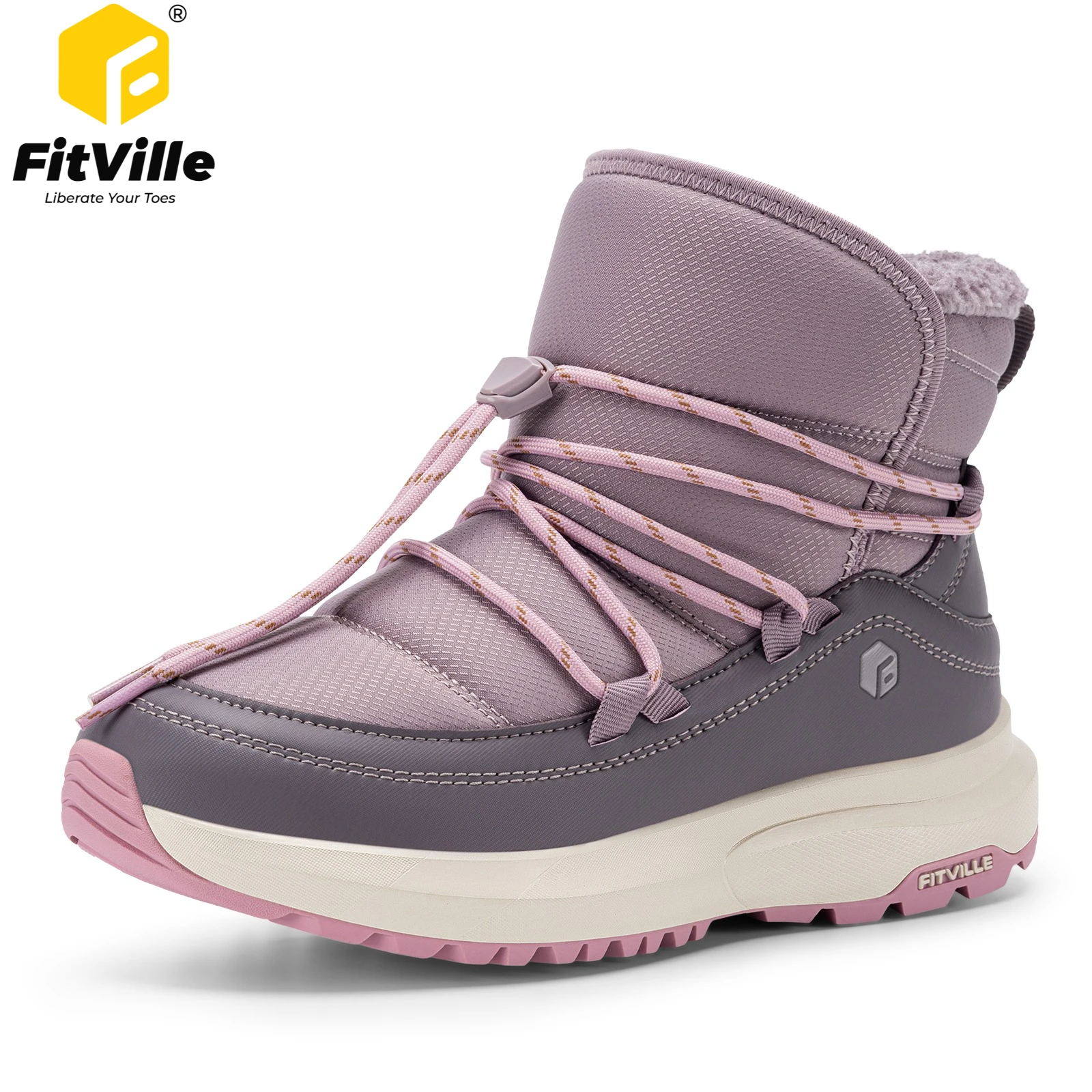 FitVille Women's Winter Boots Extra Wide Cotton Snow Boot Water-repellent Thick Plus Velvet High Hiking Shoes for Women Non-slip