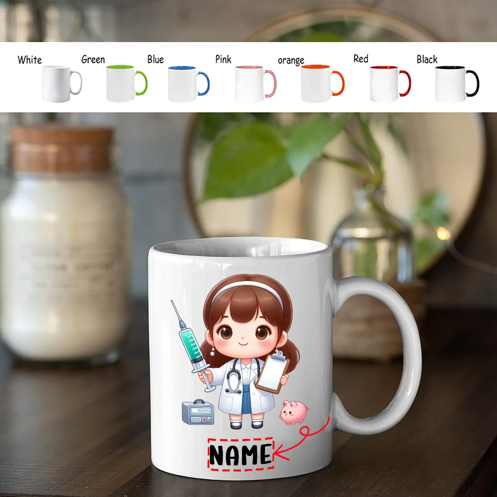 Personalized 11oz Cute Doctor Nurse Injection Pattern Coffee Cup Custom Name Funny Humor Medical Mug Microwave Dishwasher Safe G
