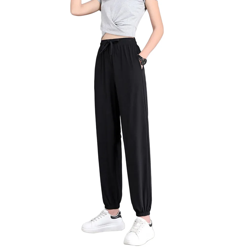 High Waist Loose Solid Color Draped Sports Pants Women Baggy Straight Leg Casual Trousers For Outdoor Four Seasons Wear