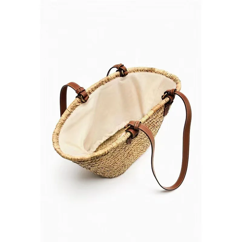 Luxury Design Straw Woven Tote Bags Summer Casual Large Capacity Handbags New Fashion Beach Women Shoulder Simple Style Shopping