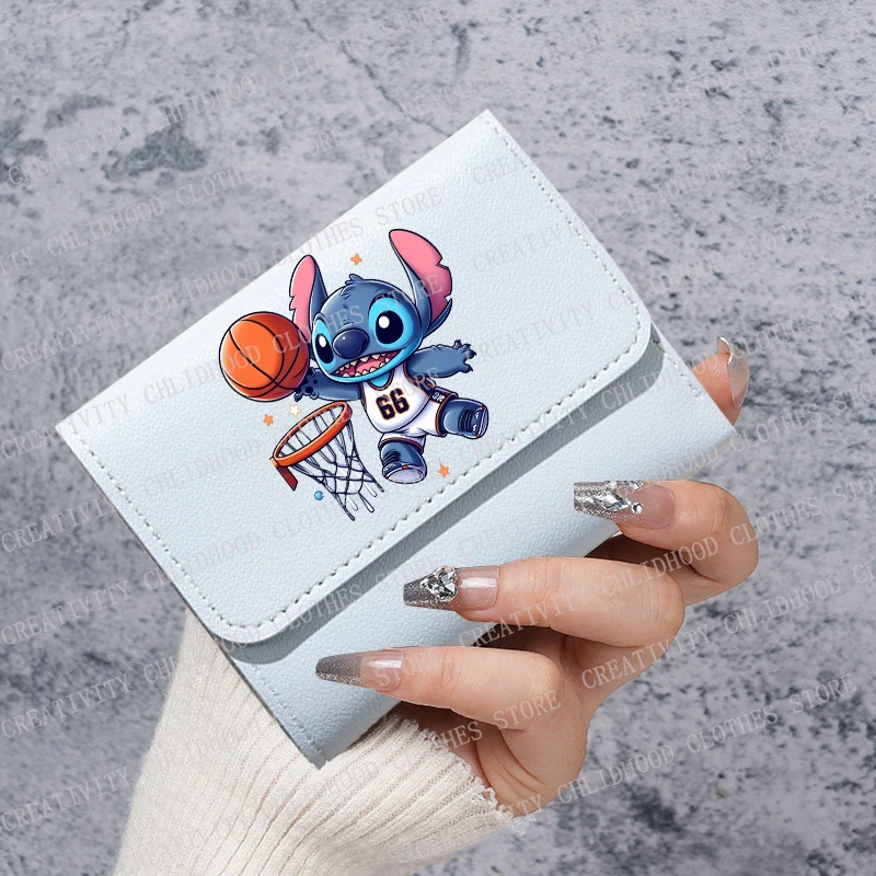 Stitch New Short Small Wallets Disney Bags Student Billfold Cartoon Monster Triple Fold Card Holder Girl ID Bag Fashion Portable