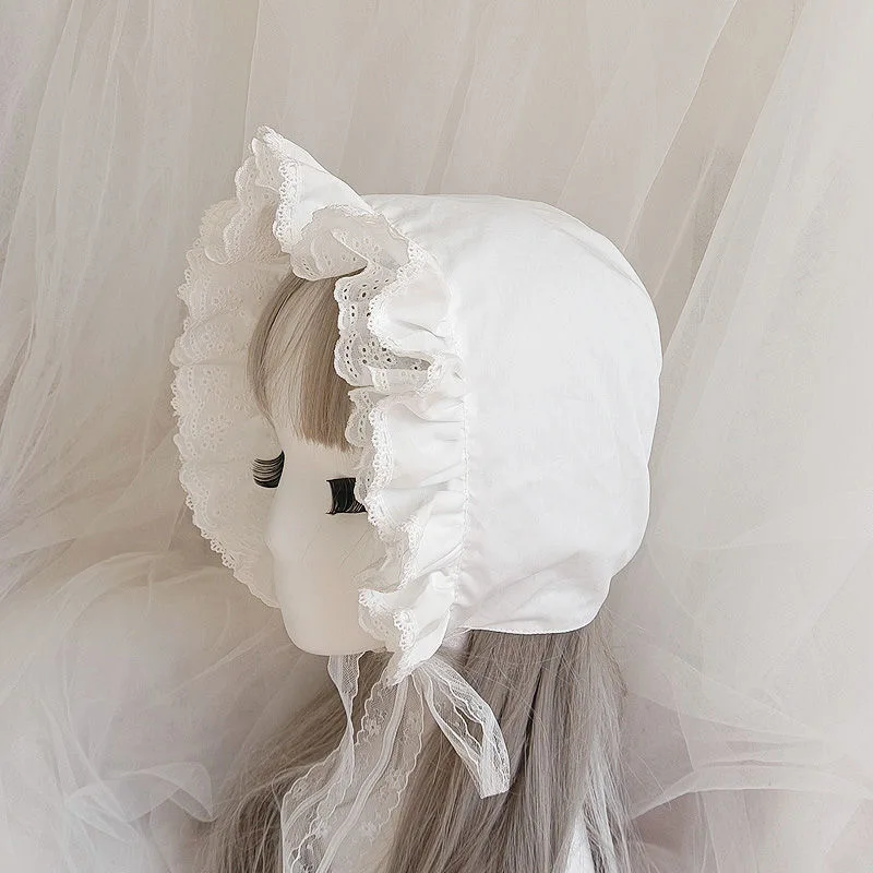 Lolita Rüschen Motorhaube Hut Mädchen Vintage Rüschen Maid Sua Cosplay Kostüm Zubehör Spitze Bogen Hut Für Frauen Geschenk Kürbis Kappe