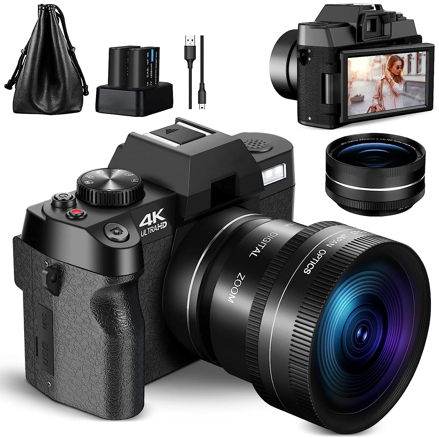 

NBD Camera 3 Inch Screen Rechargeable Battery 48 MP Mega Pixels 16x Digital Zoom 4K Video Recording Digital Camera