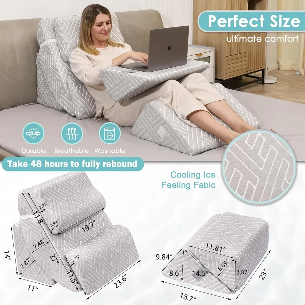 

6pcs Orthopedic Bed Wedge Pillow Set, Adjustable Memory Foam After Post Surgery Pillow for Back Leg Neck Support,