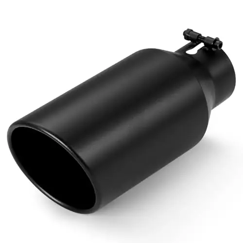

Black Powder-Coated Stainless Steel Exhaust Tip: 3 Inlet, 5 Outlet, 12 Length, Rolled Angle Cut, Bolt-On, Universal Fit For