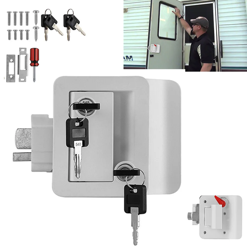 

Белый замок для входной двери с веслом для автофургона, защелка, ручка, засов, прицеп для кемпера с 4-мя ключами, дверной замок для кемпера для туристических прицепов