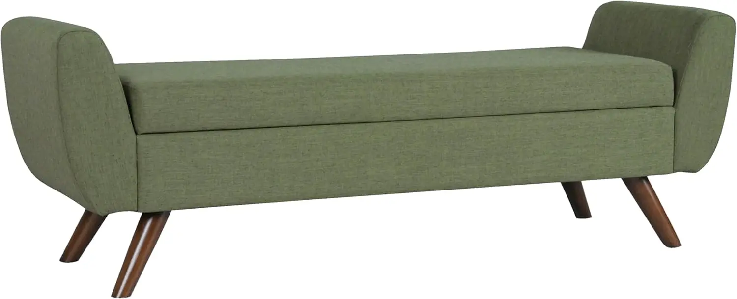 Modern Storage Bench with Wood Legs Home Décor|Bench with Storage for Living Room & Bedroom - Olive Green Woven