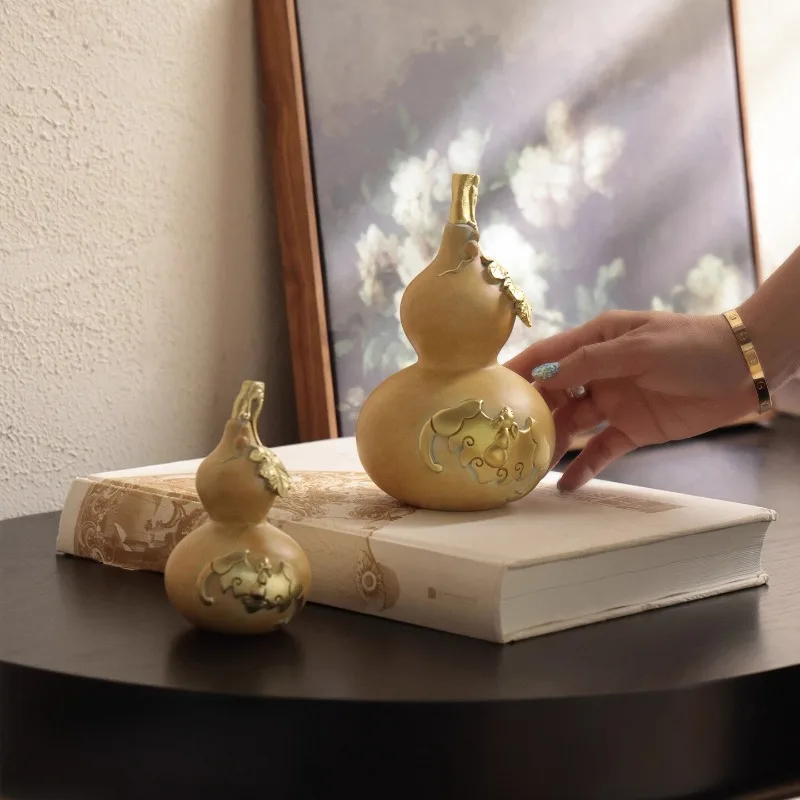 New Chinese Style Living Room Desktop Decoration Intangible Heritage Brass Gourd Statue Ornament Entrance Home Decoration