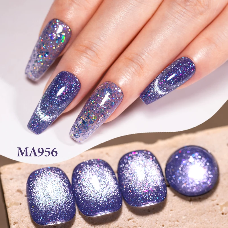 6가지 색상 반사 고양이 자석 젤 네일 폴리시 반짝이는 글리터 반영구 젤 네일 아트