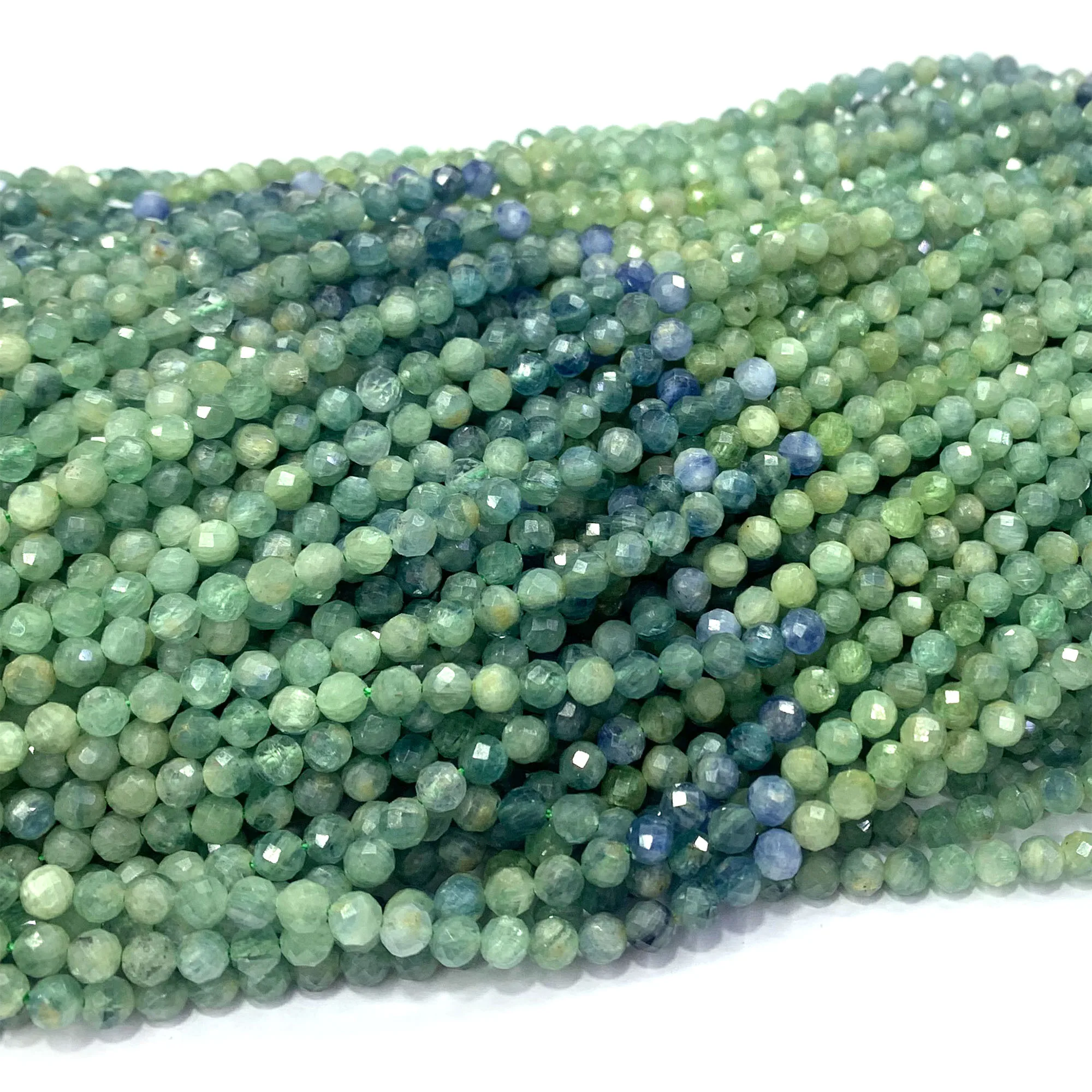 Veemake Natural Green Blue Kyanite Faceted Round Small Beads For Jewelry Making Crystal Gemstones DIY Necklace Bracelets 08615
