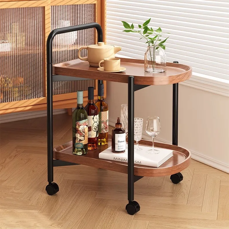 Movable Double-Layer Side Table Round Rolling Tea Coffee Solid Wood Top Metal Frame Compact X Cm Variant Sofa Corner Bedroom