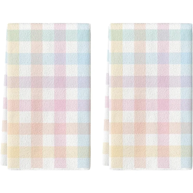 2Pcs, Macaron Plaid Kitchen Towels, 40Cm*60Cm Towel Set, Super Absorbent Soft Cleaning Cloth, Cooking and Baking Tea Towel, Hand Towel, Cleaning Cloth, Dishcloth, Kitchen Decoration, Living Room Decoration, Kitchen Essentials, Home Essentials