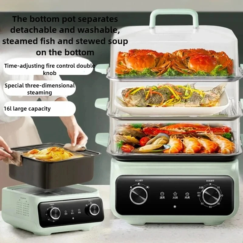 washable electric steamer, multi-functional household three-layer stainless steel