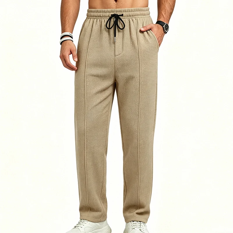 Herren-Jogginghose aus Waffelstrick mit geradem Bein, elastischem Bund und Seitentaschen – Detail 8