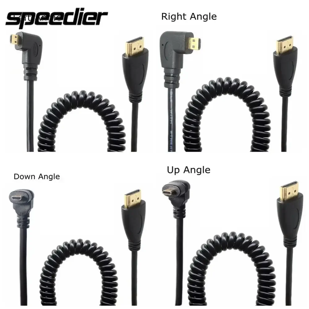 HDMI-compatible Micro-HDMI Type A-D Left& Right&Up&Down Angle Male to Male Stretch Spring Curl Flexible Cable 1.4 DSLR HDTV XBox