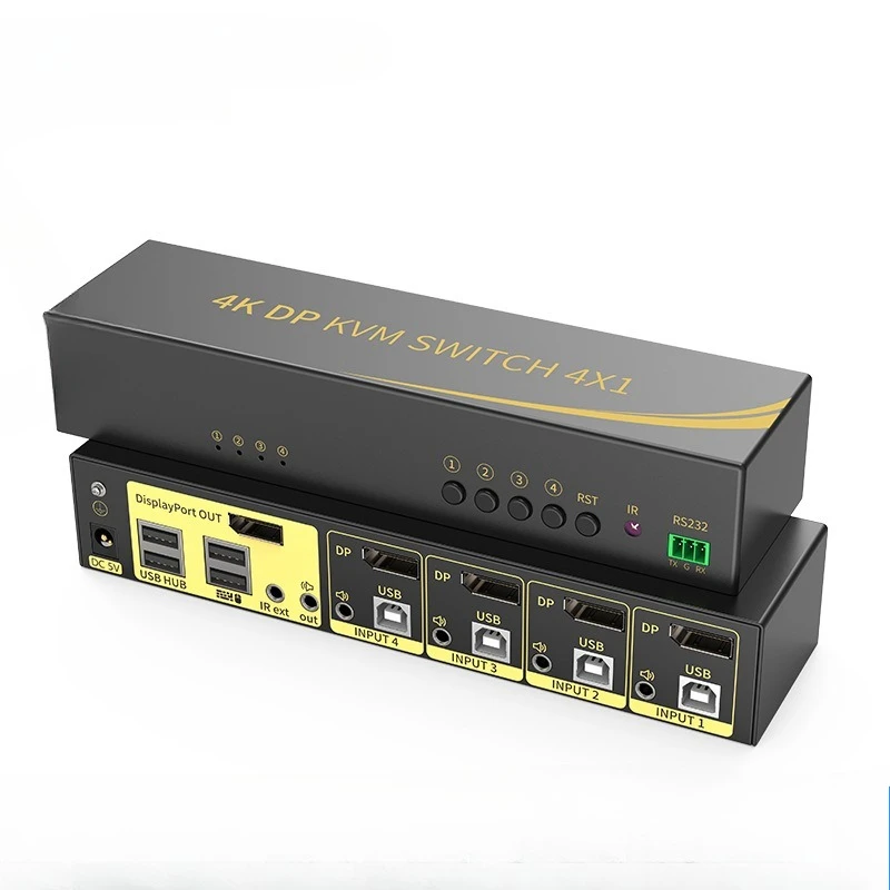 

4 in 1 out switch, support hot key, remote control switch 4K DP KVM switch
