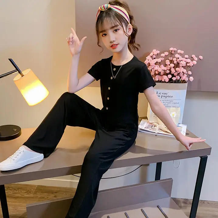 

Girls Clothes Suits Children 2024 New Spring Summer Fashion Top and Trousers Simple Casual Two-piece Set Korean Simple Style