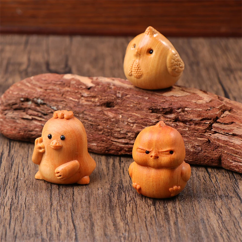 Cute OK Chicken Ornament Cartoon Bird Solid Wood Carving Ornament Gift Desk Small Decoration Home Decor