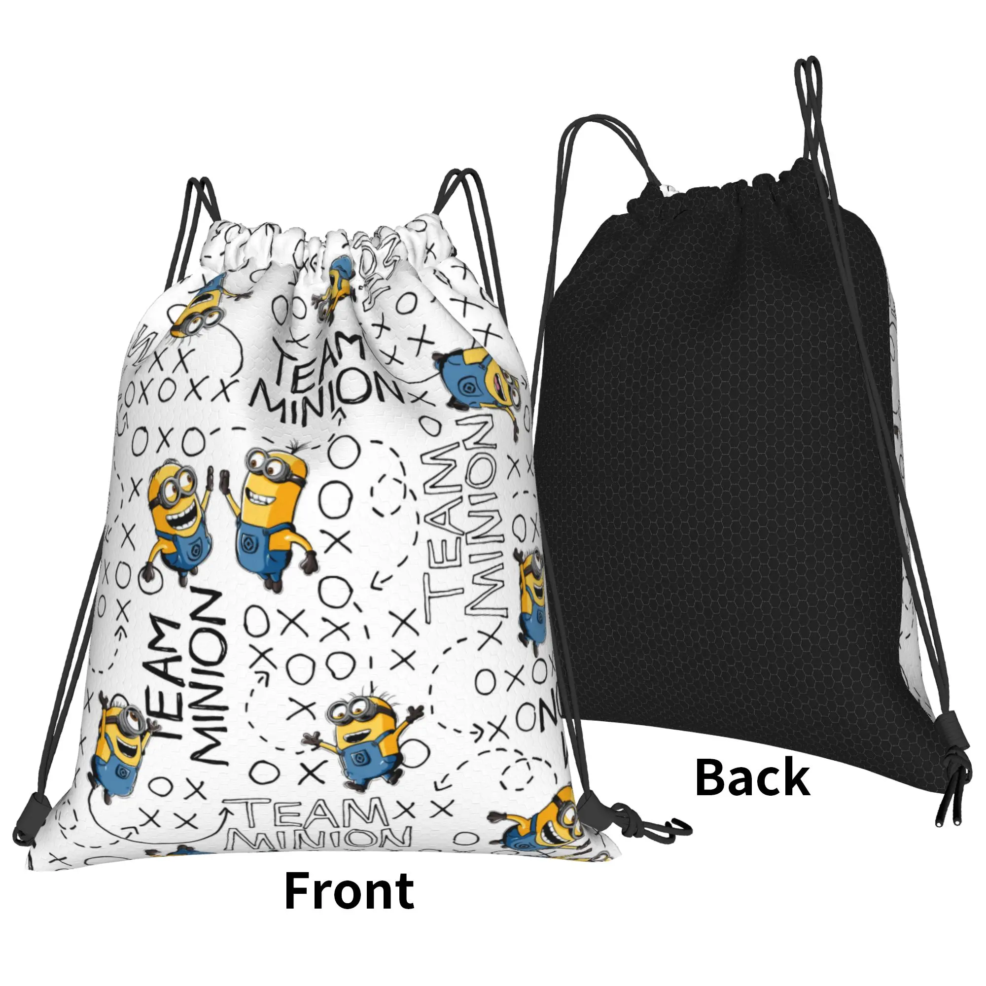 M-Minions-s Team Cartoon Banana Drawstring Backpack Sports Gym Sackpack Water Resistant  String Bags for Working Out