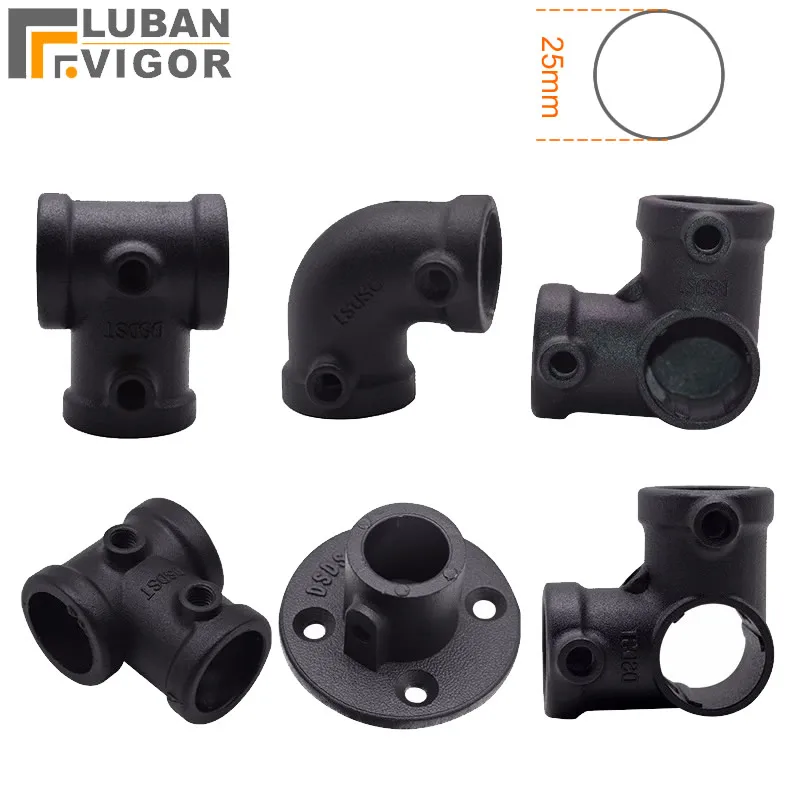 So strong Aluminum alloy pipe quick connector black color for 25mm diameter tube no rust DIY hanger fastener Industrial artwork