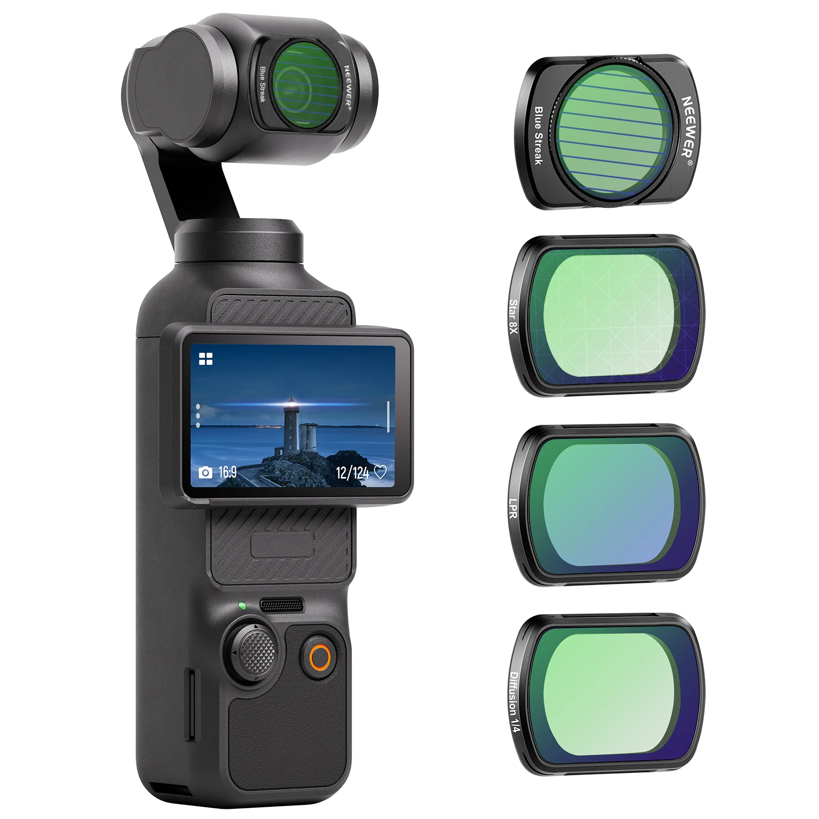 NEEWER Magnetische ND & CPL & Effectfilterset voor DJI OSMO Pocket 3, 14-pack CPL ND8/16/32/64/128/256/1000 ND8/PL ND16/PL ND32/PL