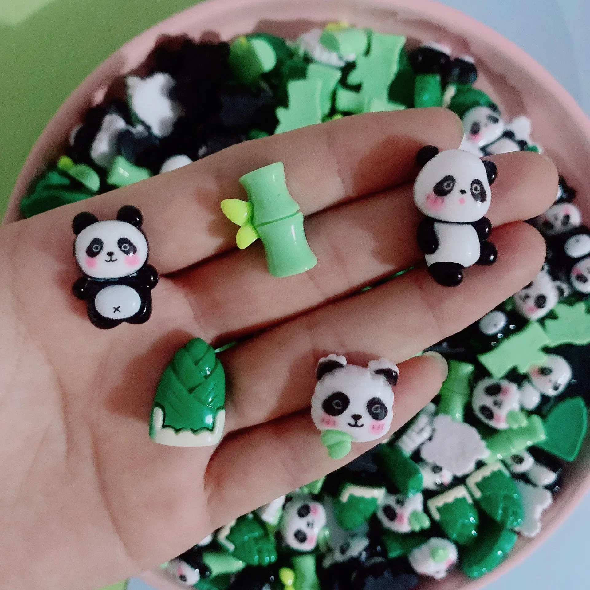 10pcs Diy Jewelry Cream Glue Resin Accessories Wholesale Mobile Phone Pendant Key Chain Hair Accessories Earrings Bamboo Panda