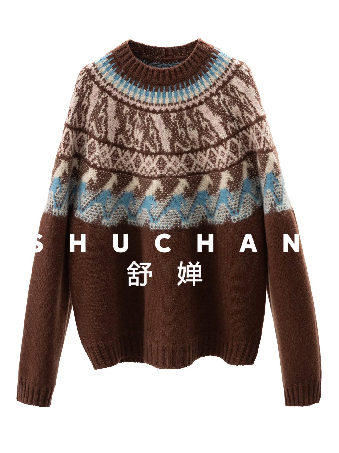 

Рождественский жаккардовый свитер с французским кабинетом, вес 100, кашемировый свитер с круглым вырезом, женский 00G1