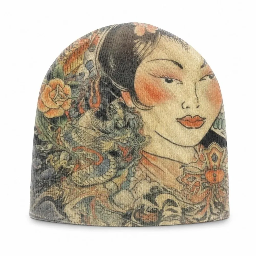 Breathable Printed Beanie Hat Warm Knit Elastic Brimless Skull Cap Hip Hop Kpop Harajuku Fashion Pull-on Beanie Cap